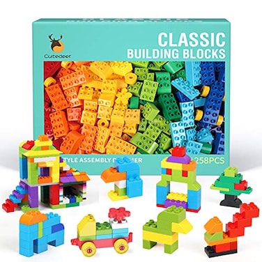 Cutedeer 258 Piece Classic Big Building Blocks Set for Kids Toddlers Compatible with All Major Brands Large Building Bricks STEM Toys with Gift Box for All Ages Boys Girls