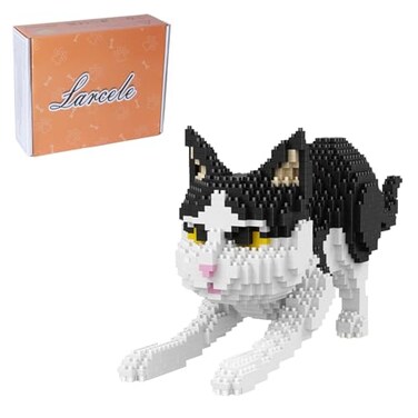 Larcele Cat Mini Building Blocks Animal Set DIY Micro 3D Building Toy Bricks1390 Pieces KLJM05Black and White Cat