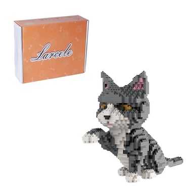 Larcele Cat Mini Building Blocks Animal Set DIY Micro 3D Building Toy Bricks1300 Pieces KLJM05Grey and White Cat