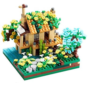 COZYMASS Adults Building Block Set Port Cabin Tiny Blocks 600 PCS with 2 Figure Architecture House Model for Ages 14 and Up