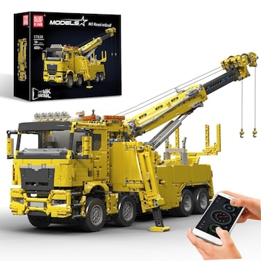 Mould King 17028 Road Rescue Crane Truck Building Blocks APP Remote Control Motorized Engineering Tow Truck 4883 PCS Large Construction Vehicle Model Advanced Mechanical Building Kit for Adults