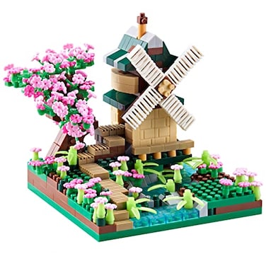 COZYMASS Architecture River Windmill Building Model Kit Micro Block Set Mini Blocks 600 PCS with 2 Figure