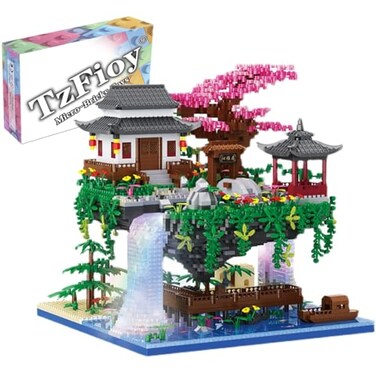 TzFioy Peach Blossom Spring Utopia Building Blocks Set 3661Pcs Famous Chinese Fable Architecture with 2 Figures String Lights Educational Toys Micro Bricks for Kids Adults