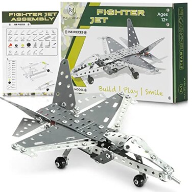 MALUVRIAN Erector Set Fighter Jet for Boys Girls Metal Model Airplane Kit for Adults Teens and Advanced Kids Stem Toy Educational and Engineering 158 pcs