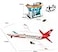 General Jim's General Jims White and Red Passenger Airplane 720 Piece Modular Building Block Bricks Toy Playset with Control Tower Service Vehicle and Motorcycle for Teens and Adults