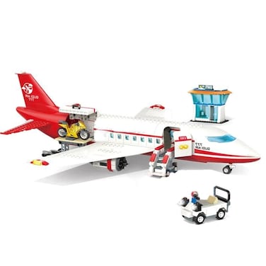 General Jim's General Jims White and Red Passenger Airplane 720 Piece Modular Building Block Bricks Toy Playset with Control Tower Service Vehicle and Motorcycle for Teens and Adults