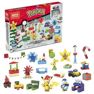 Mega Bloks MEGA Pokmon Building Toys Set Holiday Calendar with 202 Pieces 2 Poseable Characters and Accessories for Kids