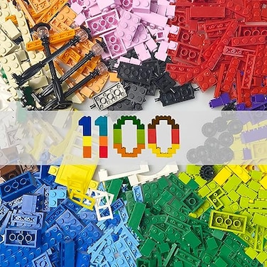 HUIZDQ 1100 Pieces Building Blocks Compatible with All Major Brands Classic Bulk Blocks Includes Wheels Door Window Street Lights