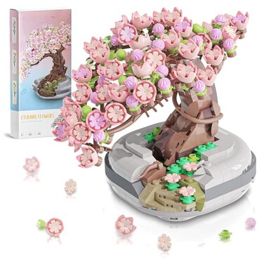 EasyAgo Mini Bricks Cherry Blossom Tree Building Set Sakura Bonsai DIY Toy Birthday Gift for Kids 6 Years Old