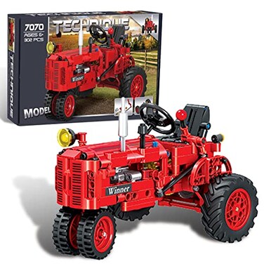 A XINAO TOYS Classic Building Blocks 112 Red Tractor Farm Toy Building Set Gift for Kids Ages 6 7 8 9 10 11 12 Includes Shifting Structure Steering Structure Features Classic Edition