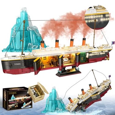 LeBrickCrt Titanic Building Blocks Set 2288 Pieces Big Ship Block Model Set with Light Strip Glacier Ideal Gift for Adults