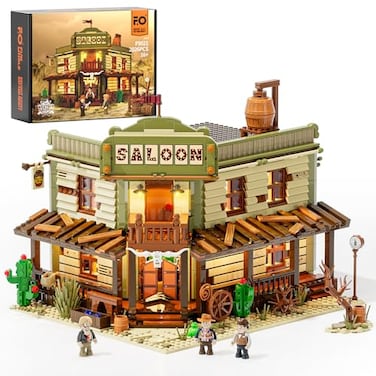 FUNWHOLE WesternSaloon Lighting BuildingBricks Set The Old West Saloon LED Light Construction Building Model Set 2026 Pcs for Adults and Teen