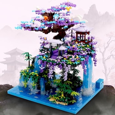 DAFDAG The Moon Palace Chinese Architecture Micro Building Blocks Set with LED Lights 4574PCS Cherry Blossom Tree Model Kit Collectible Cultural Gift for Adults Teens