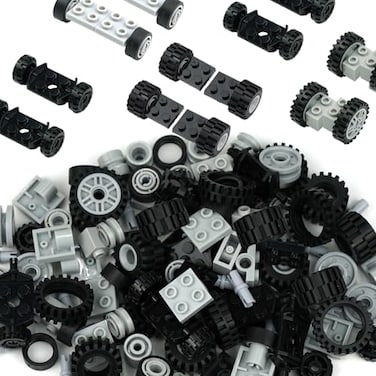 Pasacho Wheels and Axles Set Car Parts Chassis Pieces Tires Building Blocks Compatible with Classic Bricks Toys