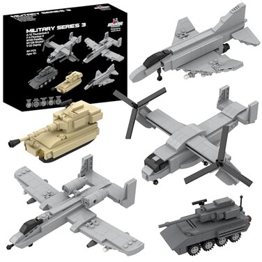 Apostrophe Games 5 Military Building Block Sets 901 Pieces A10 Thunderbolt II F4 Phantom II M109 Paladin M1128 Stryker V22 Osprey