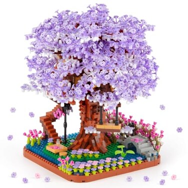 HIGH GODO Cherry Blossom Bonsai Tree Micro Building Set Japanese Sakura Tree House Model Sets Flowers House Mini Bricks Building Kit Creative Toys for Teens Adults 14 2200PCS