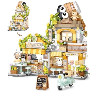 MindBox City Cafe Building Blocks Toys Openable Coffee Shop Building Set for Boys Girls Age 81077pcs Mini Bricks Green