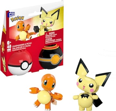 Mega Brands MEGA Pokmon Building Toys Set Pichu Charmander with 40 Pieces 2 Poseable Characters and Pok Ball 2 Inches Tall for Kids