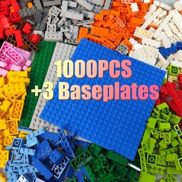 HUIZDQ 1000 Pieces Building Blocks Classic Stackable Base Plates 3 63 x 63 Blue Gray and Green Base Plates Compatible with All Major Brands