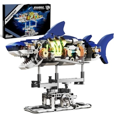 QLT QIAOLETONG Ideas Mechanical Shark Building Set with Display Stand and Light Marine Animal with Linkage Function for Adults Ocean Mechanical Enthusiasts Compatible with Legos