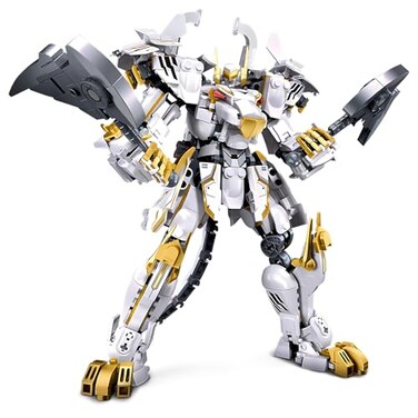 HIGH GODO Mech Robot Building Blocks Set for Adults Flexible Cool White Tiger Warrior Model Kit with TwoHanded Axes Weapon Toy Playset 679 Pieces Creative Mythical Ninja Gifts for Man Teens 14