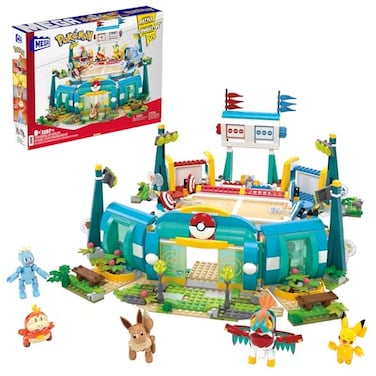 Mega Brands MEGA Pokmon Building Toys Set Training Stadium with 1101 Pieces 5 Poseable Characters and Battle Play for Kids