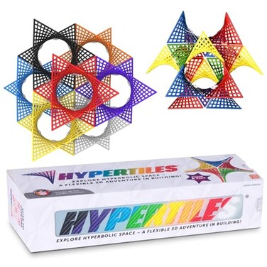 Hypertile HyperTiles Hyperbolic Building Toy 3 x 3 STEM Educational 3Dimensional Adventure 48 Tiles 80 Connectors for Logic Creativity Infinite Shapes that Flex and Hinge by Fun In Motion Toys