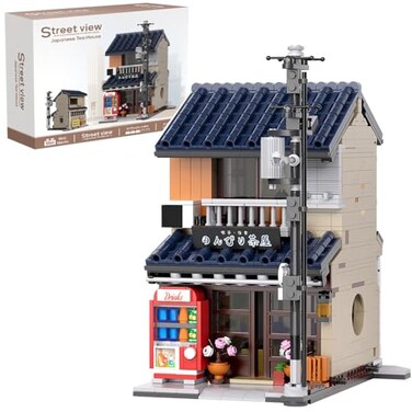 RAVAYO Japanese Tea House Mini Building Set with LED Japanese Street View Simulation Architecture Construction ToyMini Brick 1219pcs