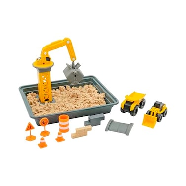 CAT Dig N Build Dirt Playset 12 oz Moldable Dirt Compound Working Crane 2 Little Machines Vehicles Construction Molds EasyCleanup Tray Sensory STEM Toy for Kids Ages 3