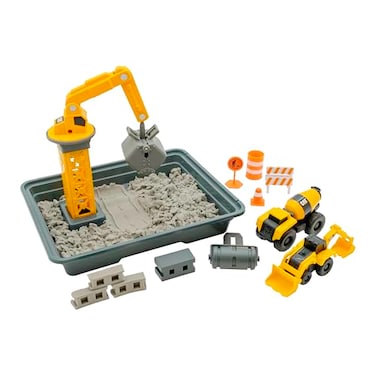 CAT Dig N Build Concrete Playset 12oz Moldable Concrete Compound Crane 2 Little Machines Vehicles Construction Molds EasyCleanup Tray Sensory STEM Kit for Kids Ages 3
