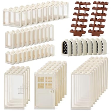Feleph Windows and Doors Bricks Set House Accessories MOC Building Block Kit 118 Pieces and Parts Compatible with Major Brand White