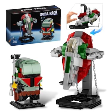 EvoFTIOR Boba Fett Starship Microfighter Tensegrity Building Set Boba Fett Brick Figure Headz and Slave 1 Tensegrity Model Custom Set