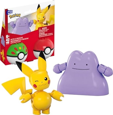 Mega Brands MEGA Pokmon Action Figure Building Toys Set Pok Ball 2Pack Pikachu and Ditto with 42 Pieces for Kids