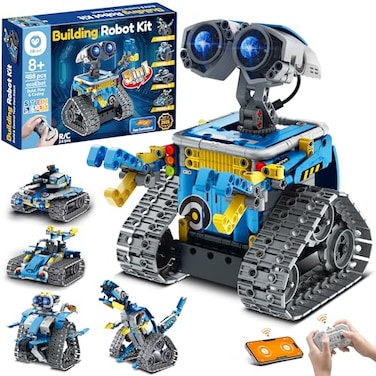 Sillbird Robot Building Kit with Remote Control STEM Gifts for Boys Ages 812 Coding Robotic Toys for Kids Birthday Build 5in1 Models with 488 Pieces Blue