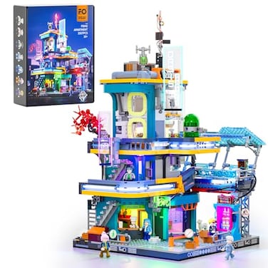 FUNWHOLE Cyberpunk Mansion Lighting BuildingBricks Set 2524 Pcs Future City Modular Buildings Set Display Idea for Adults and Scifi Lovers