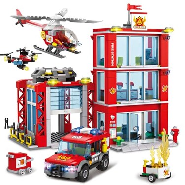 Mkmimo MKmimo City Fire Station Building Kit Compatible with Lego Fire Rescue Building Blocks Includes Fire Station Fire Truck Fire Helicopter and Drone Toy Set Gift for Kids Boys Girls Age 612784 PCS