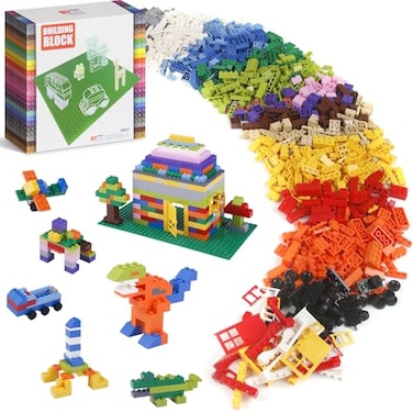 Tcamgoi 1100 Pieces Building Bricks Compatible with Lego Classic Building Blocks Bulk with Baseplates Doors Windows and Wheels STEM Creative Construction Toys for 6 7 8 9 10 11 12 Year Old