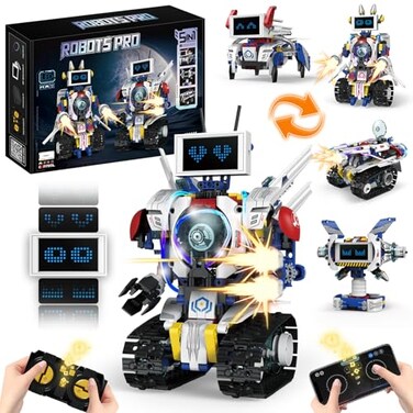 VOPOGLNE 5 in 1 STEM Robot Building Kit APP Remote Control Screen Building Toys Eye Coding Robots Rechargeable 620Pcs DIY Super Warriors for Kids Learning Boys Girls Birthday Gifts