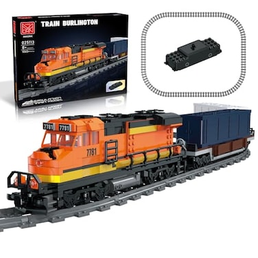 MOCBROPCS Burlington Train Building Set Freight Cargo Train with Rechargeable Motorized Working Head 2 Coaches and 32 Tracks Gift for BoysGirls Teens Age1216 1065 Pieces