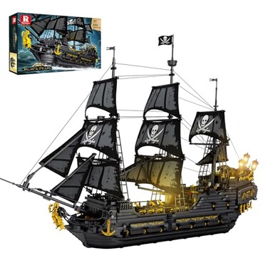 Reobrix Black Pearl Pirate Ship Building Set with LED Lights 4304 PCS Large Sailboat Model Kit for Adults Teens 14 3937 Inch Display Building Blocks Collectible Pirate Ship Gift