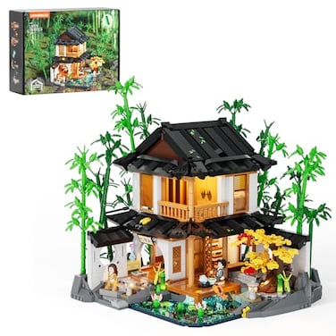 Lumibricks BambooHouse Lighting BuildingBricks Set Retro Chinese Bamboo Cabin and Treehouse Collection LED Light Set 2432 Pcs for Adults and Retro House Building Collectors