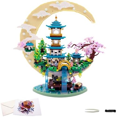 RUUQRUU 4288 PCS Cherry Blossom Tree Building Set for Adults TeensChinese Moon Palace Architecture ModelMicro Japanese Sakura Tree House Mini Cherry Bonsai Tree Bricks Creative Gift for Kids 14
