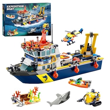 RiceBlock 782 Pieces City Ship Building Blocks Sets Ocean Exploration Team Building Toys Expedition Boat Model Kits