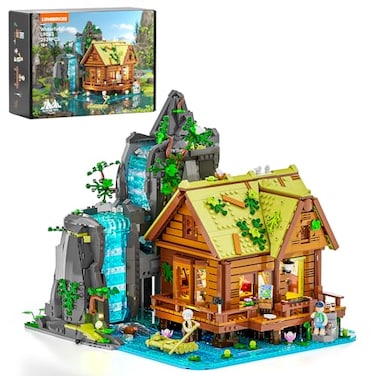Lumibricks WaterfallCabin Lighting BuildingBricks Set 2539 Pcs Retro Waterfall House Collection LED Light Set for Adults and Retro House Architecture Building Collectors