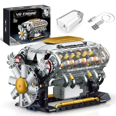 BseSparklion V8 Engine Model Kit that Runs Build Your Own Mini Visible Car Motor Physical Science Experiment Building Set for Adults Teens STEM Toy Gift for Boys 14 703 PCS