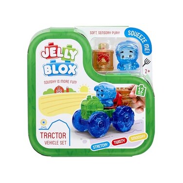 Jelly Blox Tractor Set Includes 12 Pieces Toddler Preschool Building Blocks Kids Can Squeeze Stretch Squish MESH ACCREDITED Safety Tested OuchFree Sensory Play Toy for Ages 2