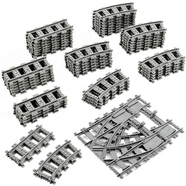 MANNIDOO Classic City Train Tracks 54 Pieces Railroad Track with 32 Curved 20 Straight and 2 Switch Train Tracks Train Expansion Accessories Compatible with All Major Train Tracks