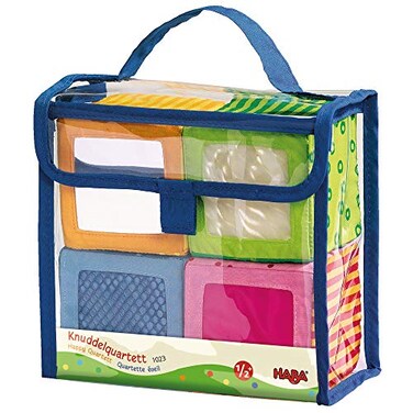 HABA Soft Blocks for Babies 624 Months Happy Quartett Sensory Toy Features a Unique Sound Texture in All 4 Baby Blocks