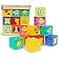 Kingtree Baby Blocks 9PCS Soft Squeeze Building Blocks Stacking Toys for 6 Months Babies Baby Teething Chewing Educational Blocks Set with Numbers Animals Shapes Textures