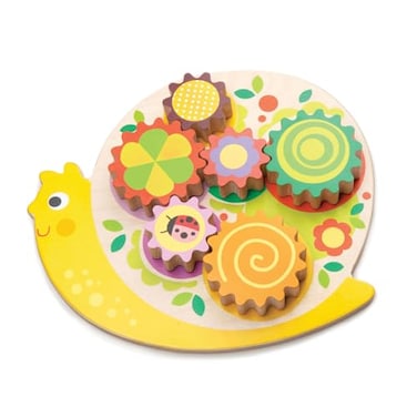 Tender Leaf Toys Snail Whirls 6 Removable Flowers Gears Playset for Toddlers and Kids Wooden Stacking MultiColor Flower Garden Beds